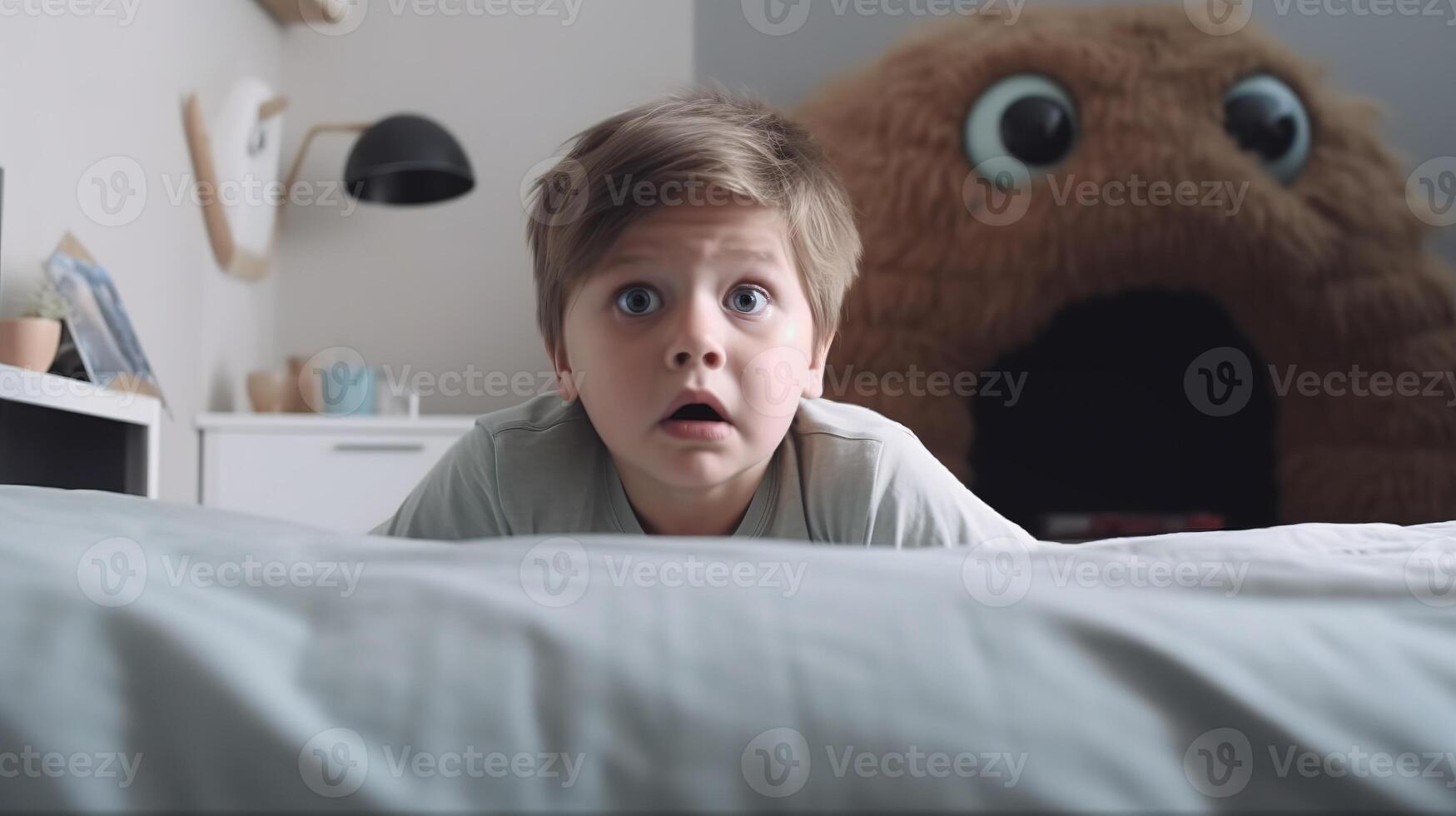 orienté vers craintes, courageux enfant affronte cauchemars et imaginaire monstres. génératif ai photo