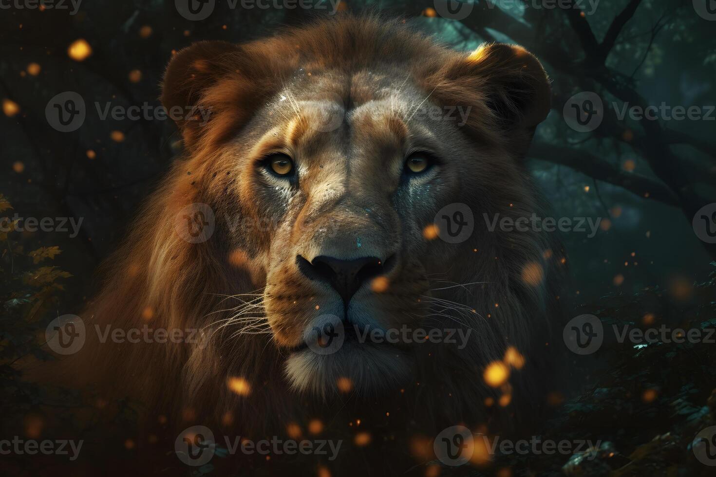 fermer de lion, panthera Leo dans de face de noir Contexte. neural réseau ai généré photo