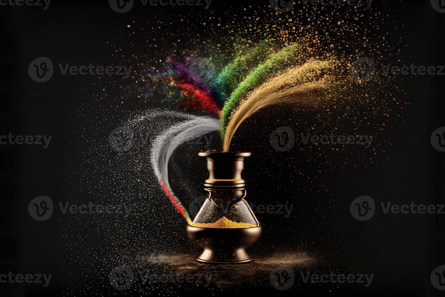 parfum bouteille éclaboussure de coloré le sable peindre. neural réseau généré art photo