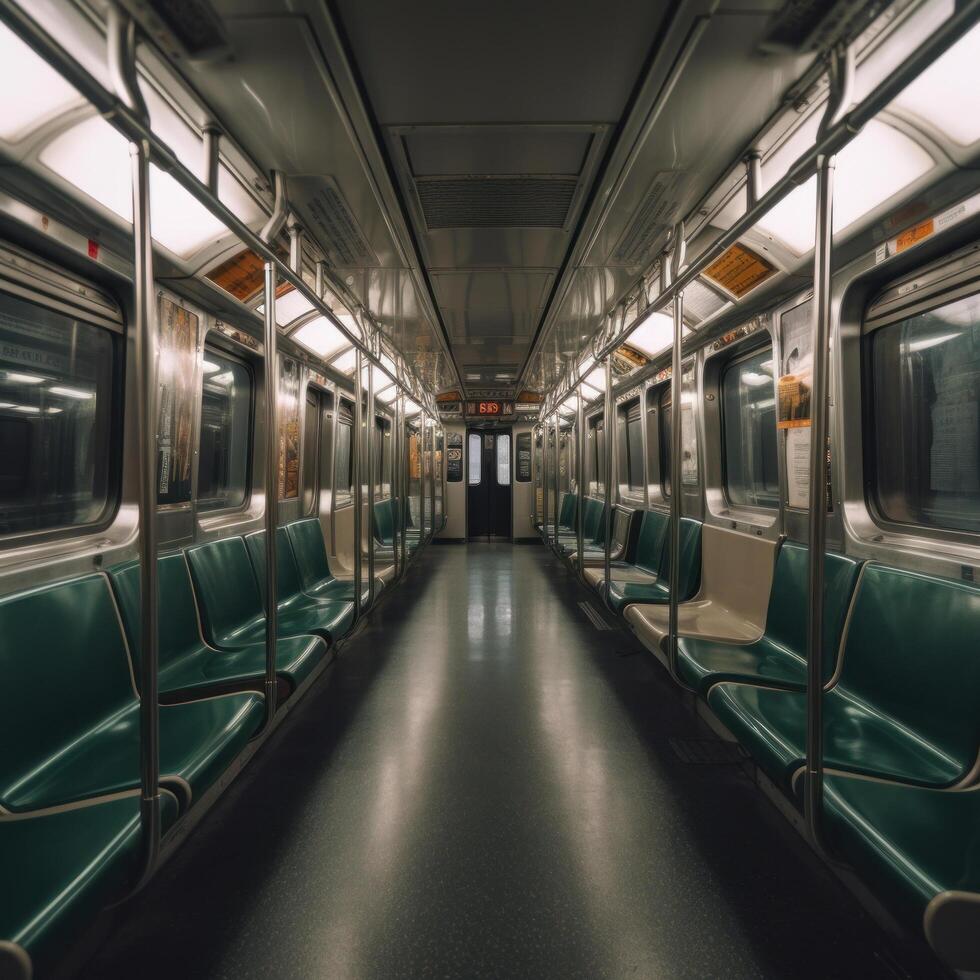 à l'intérieur de un vide métro train illustration ai génératif photo