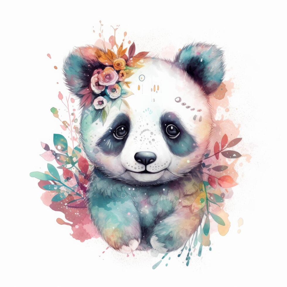 mignonne aquarelle bébé Panda. illustration ai génératif photo