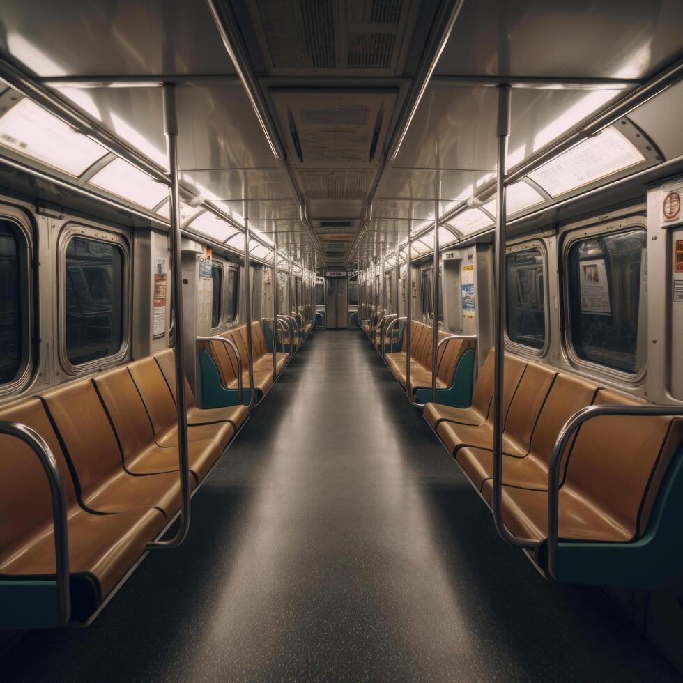 à l'intérieur de un vide métro train illustration ai génératif photo