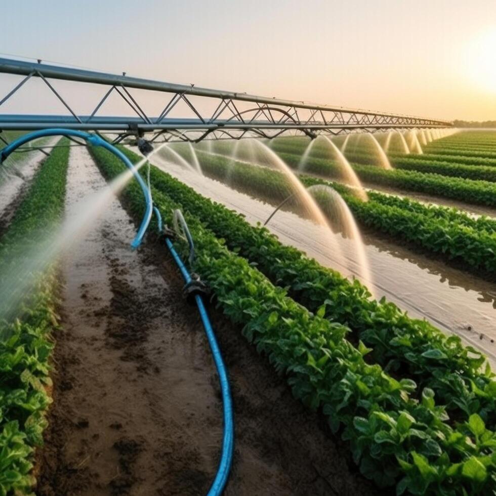 irrigation système dans fonctionnel arrosage de agricole les plantes illustration ai génératif photo