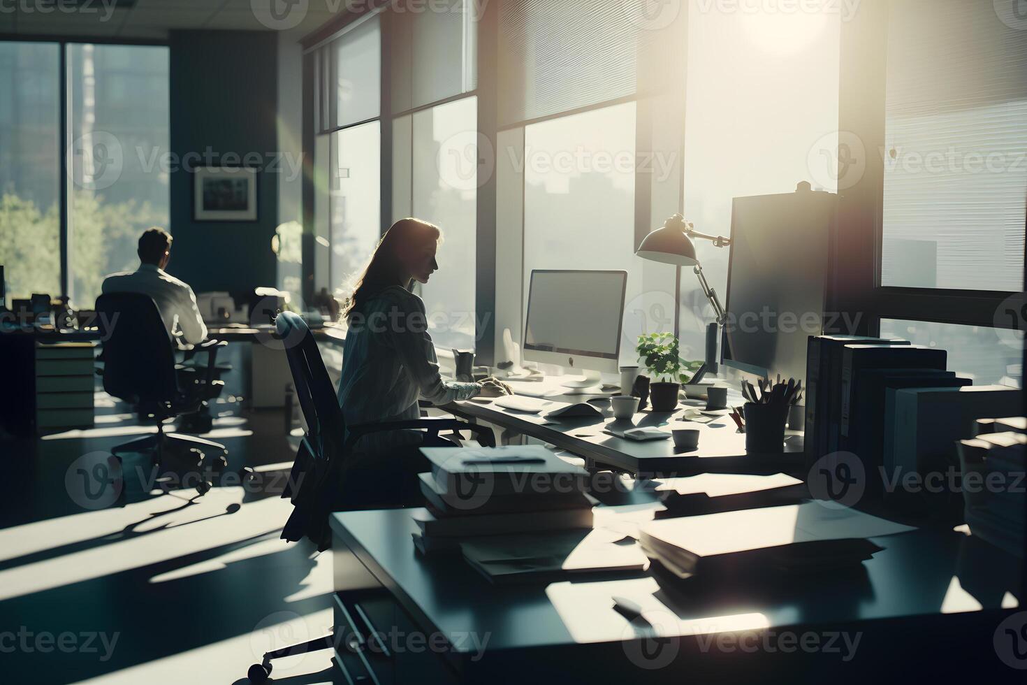 équipe à travail. groupe de Jeune affaires gens dans intelligent décontractée porter travail ensemble dans Créatif Bureau neural réseau ai généré photo