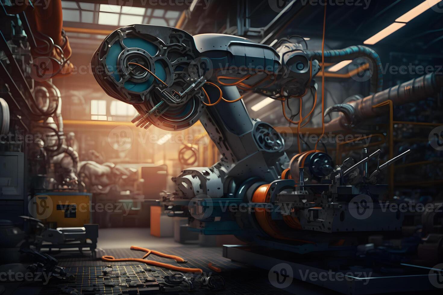 Nouveau robot réglage de machine soudage pour le production ligne de véhicule industriel usine. neural réseau ai généré photo