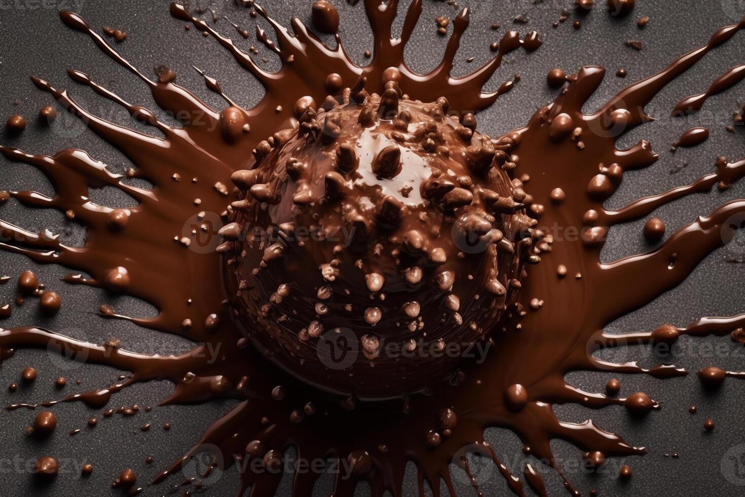 Chocolat couronne éclaboussures vu de au-dessus de. ai généré photo