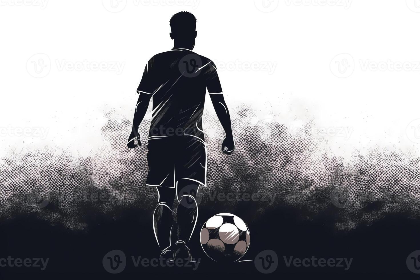 Tiré Par La Main Illustration Du Joueur De Football Silencieux . Silhouette  Graphique De L & # 39 ; Athlète Handicapé Sur Les Béquilles Avec Une Balle  De Football Clip Art Libres