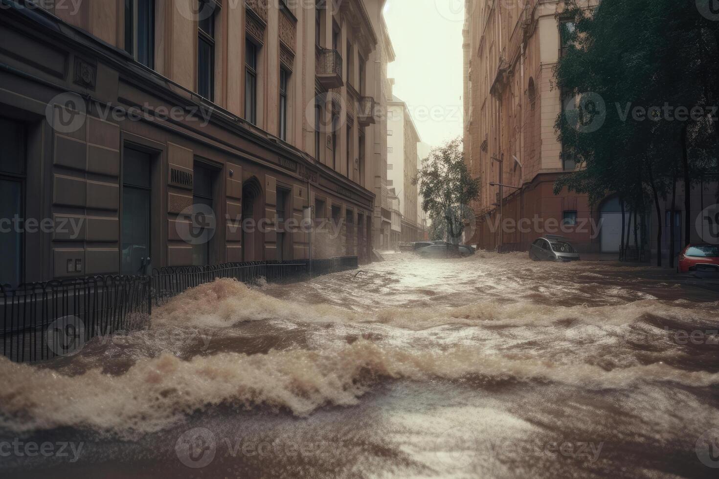 inondation sur le ville rue. génératif ai photo