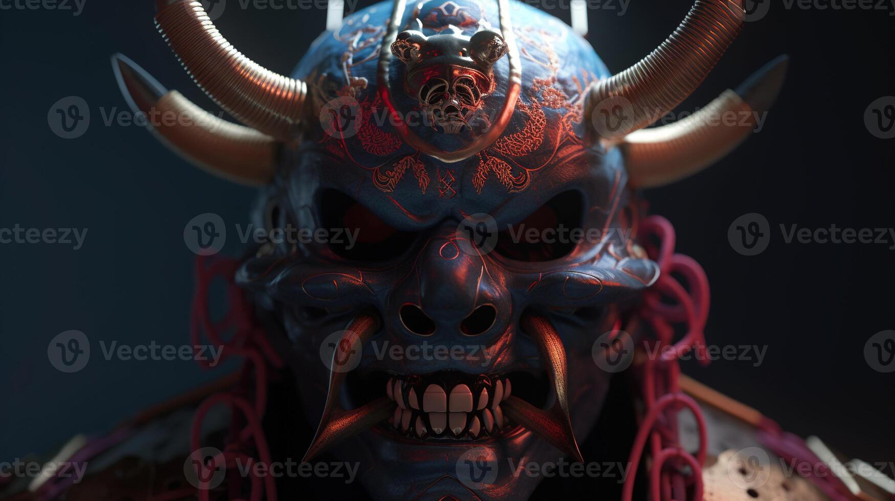 samouraï oni masque, numérique art illustration, génératif ai photo