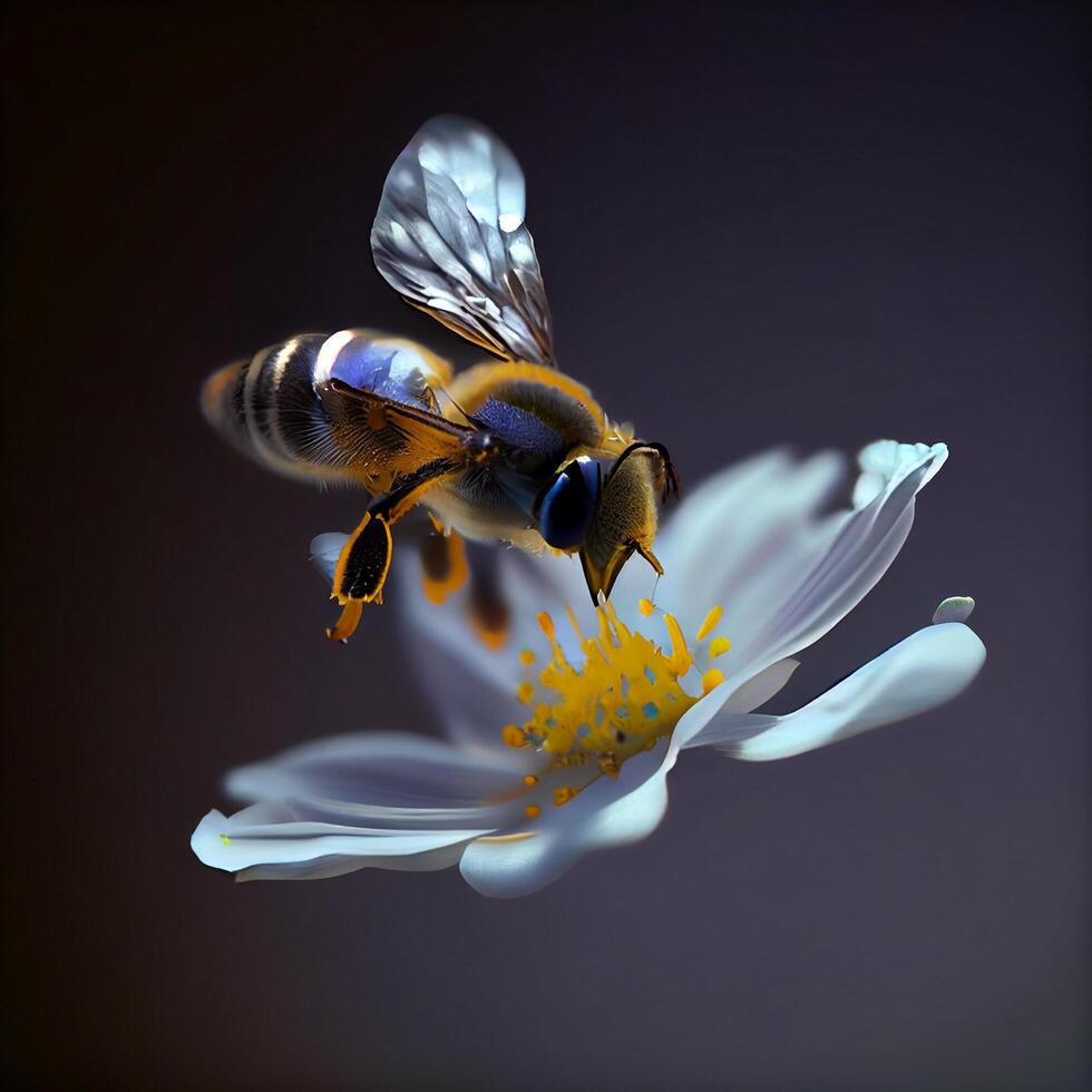 mon chéri abeille mouche dans le jardin avec fleur et nectar ai génératif photo