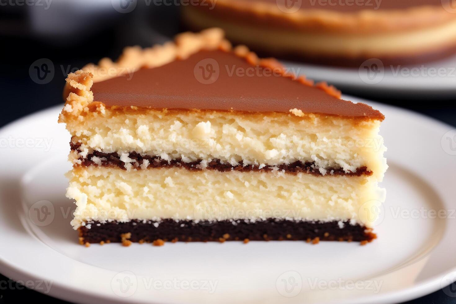 vanille tranche. délicieux Chocolat cheesecake avec tasse de café sur en bois tableau. génératif ai photo