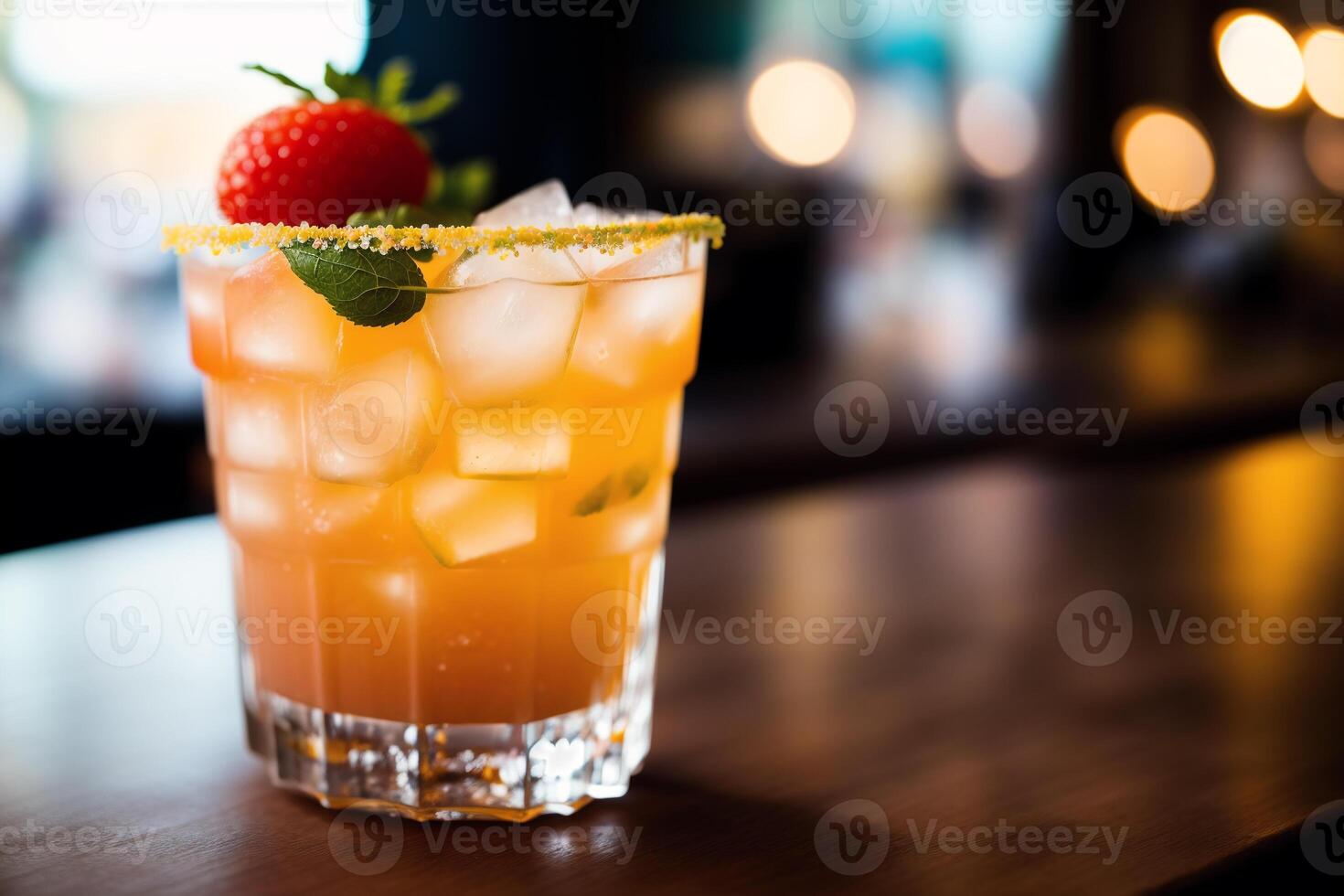de l'alcool cocktail boisson sur le table dans restaurant avec bokeh Contexte. génératif ai photo
