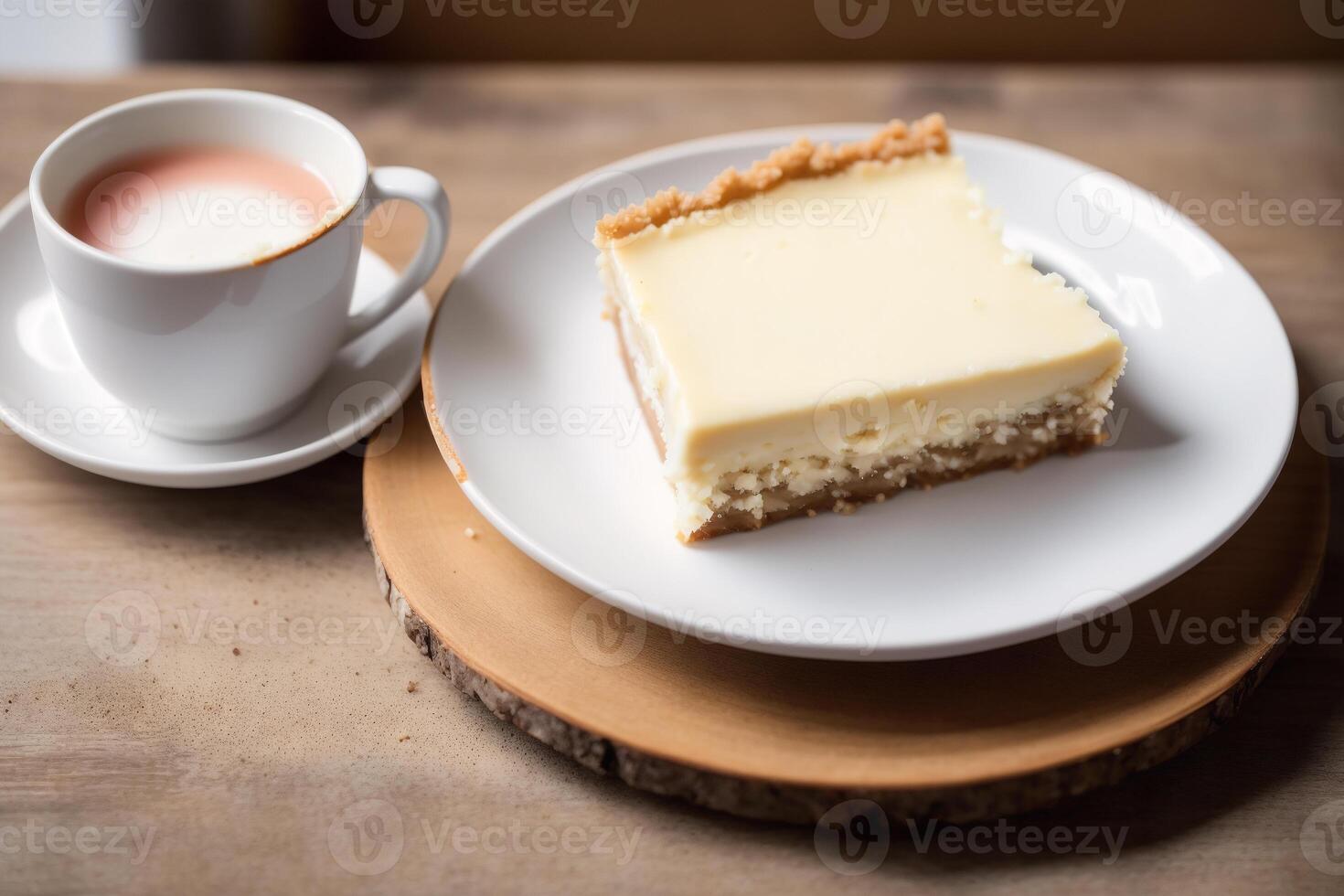 vanille tranche. délicieux Chocolat cheesecake avec tasse de café sur en bois tableau. génératif ai photo