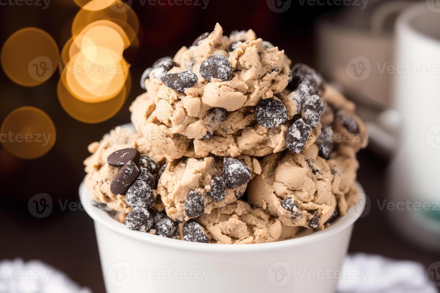 délicieux fait maison la glace crème avec Chocolat frites dans une bol sur une en bois tableau. sucré aliments. génératif ai photo