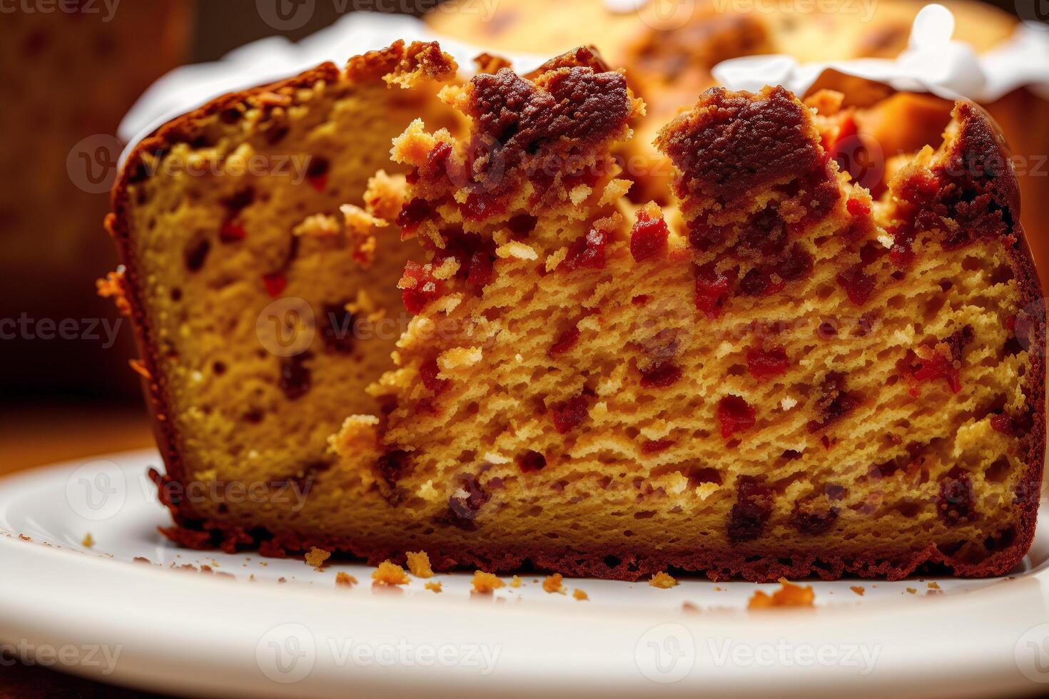 Noël gâteau avec raisins secs et en poudre sucre. panettone gâteau avec raisins secs et glaçage sucre. génératif ai photo