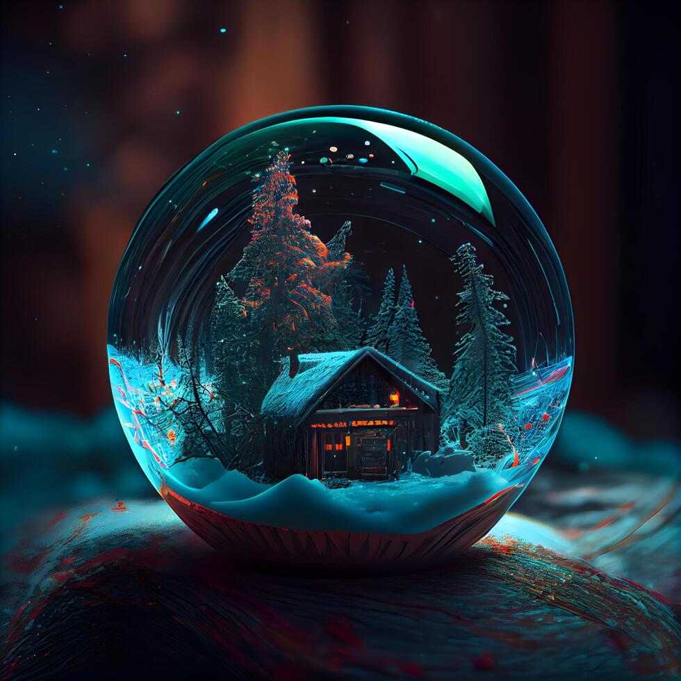 neige globe avec maison dans le forêt. Noël et Nouveau année concept., ai génératif image photo