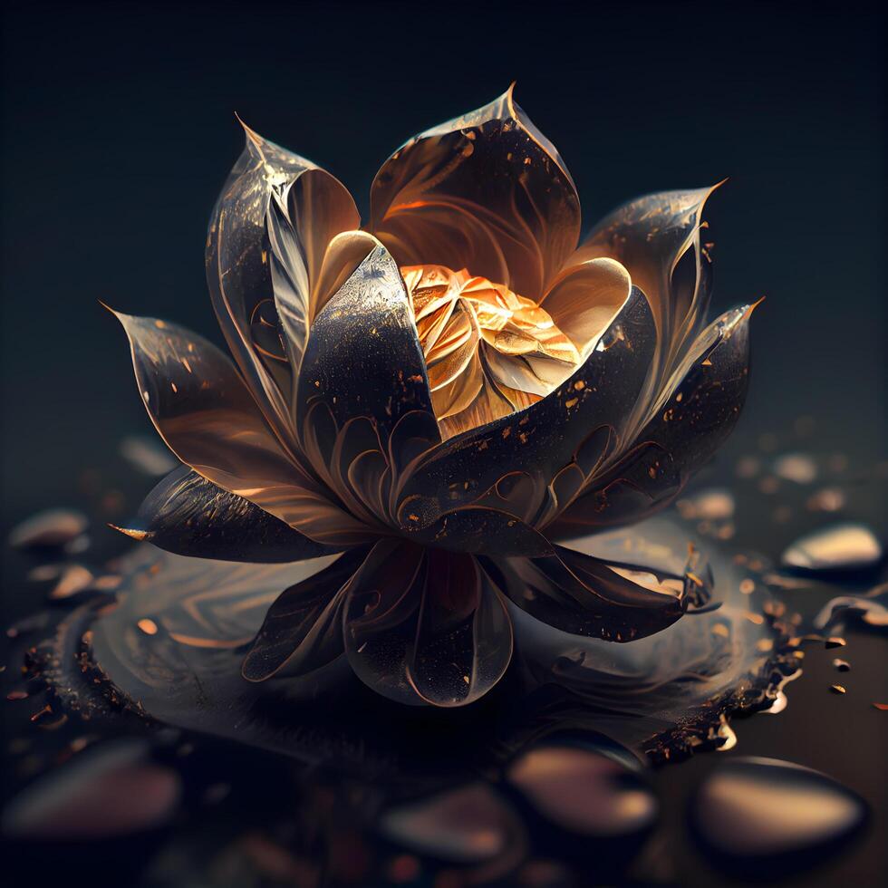 magnifique lotus fleur sur noir Contexte. 3d illustration., ai génératif image photo