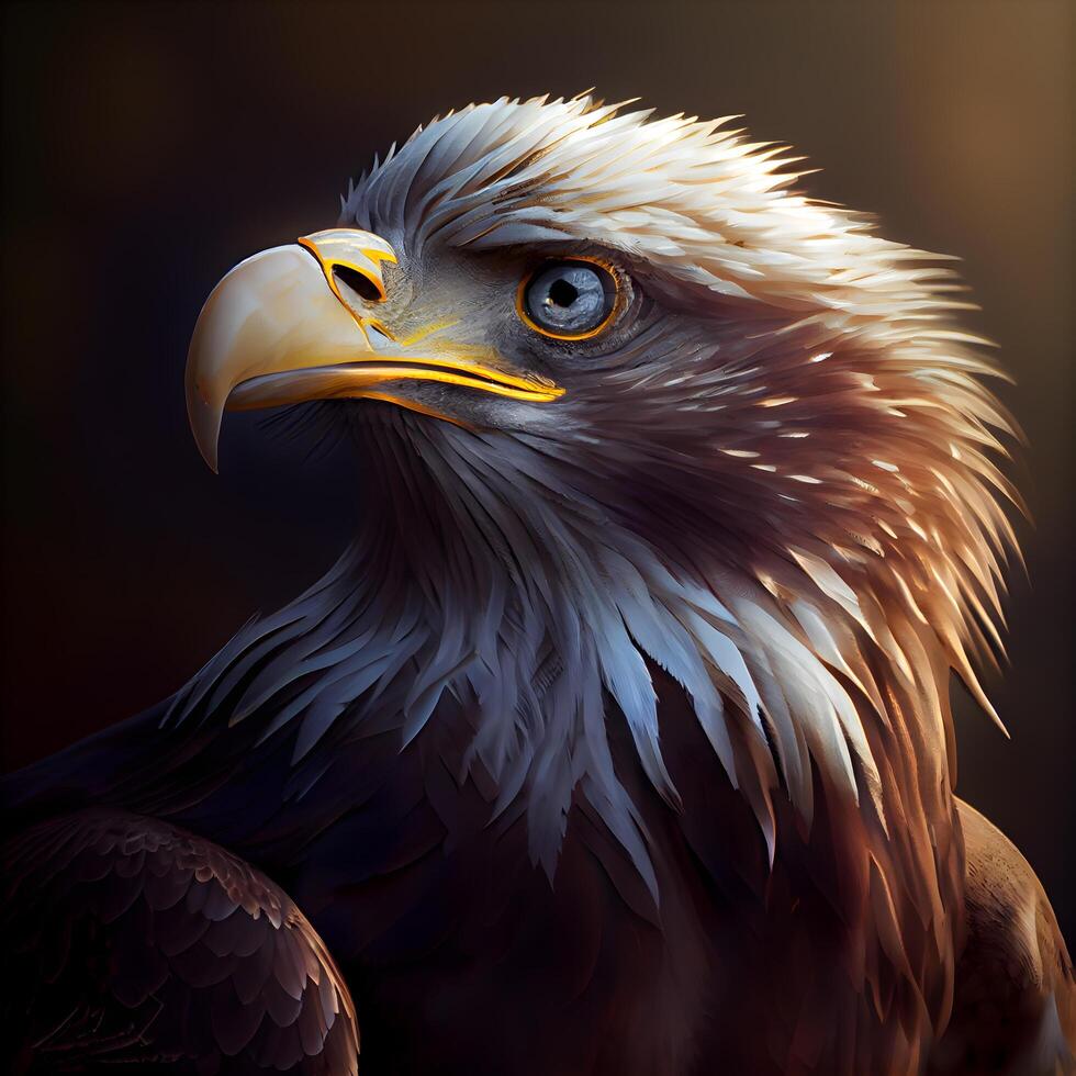 portrait de une magnifique Aigle sur une foncé Contexte. 3d le rendu, ai génératif image photo