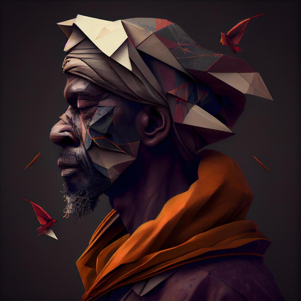 portrait de une homme dans une faible poly style. 3d le rendu, ai génératif image photo