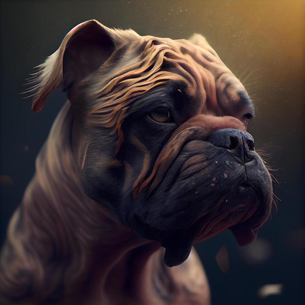 portrait de une chien race shar pei sur une foncé arrière-plan, ai génératif image photo