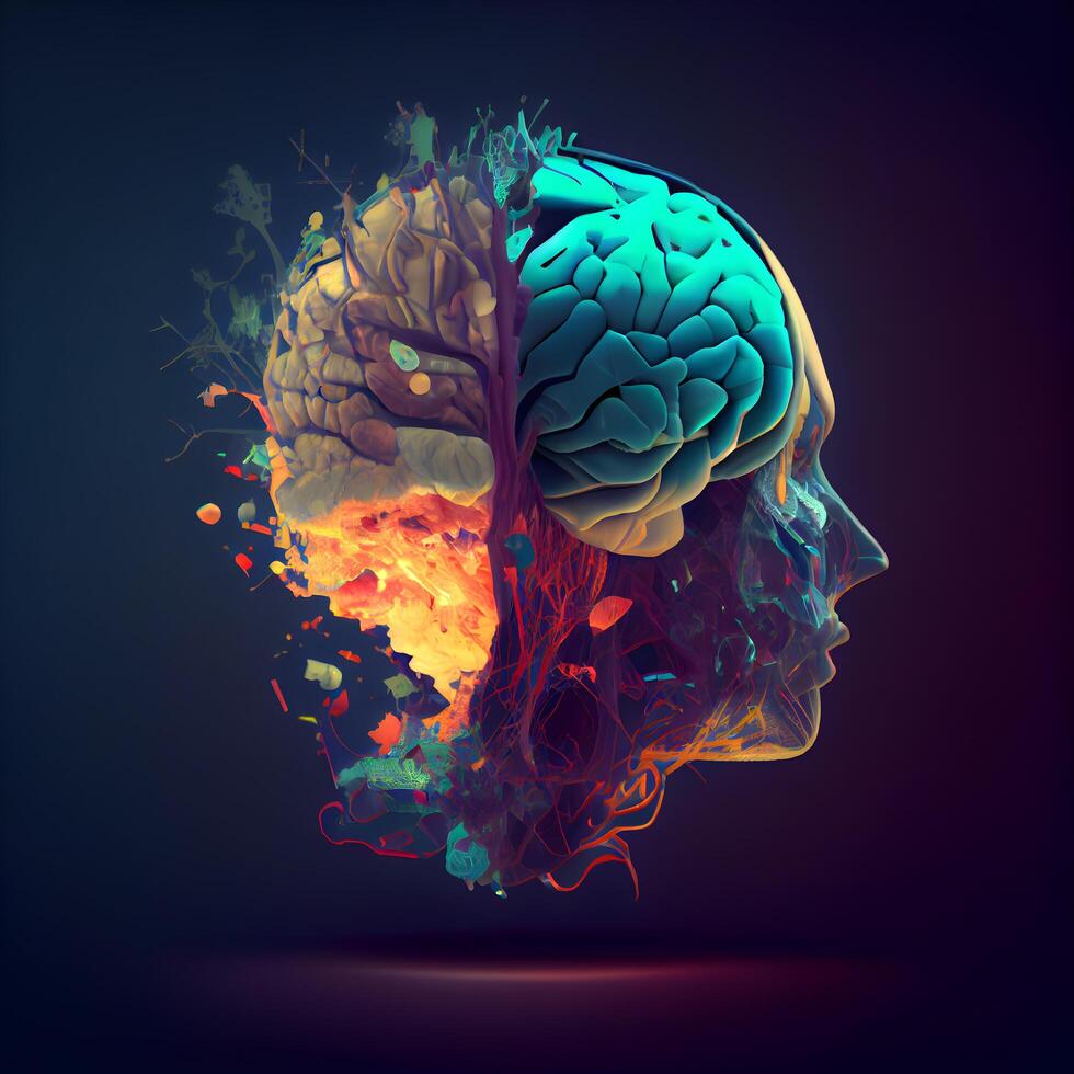 Humain cerveau fabriqué dans 3d logiciel. réflexion concept., ai génératif image photo