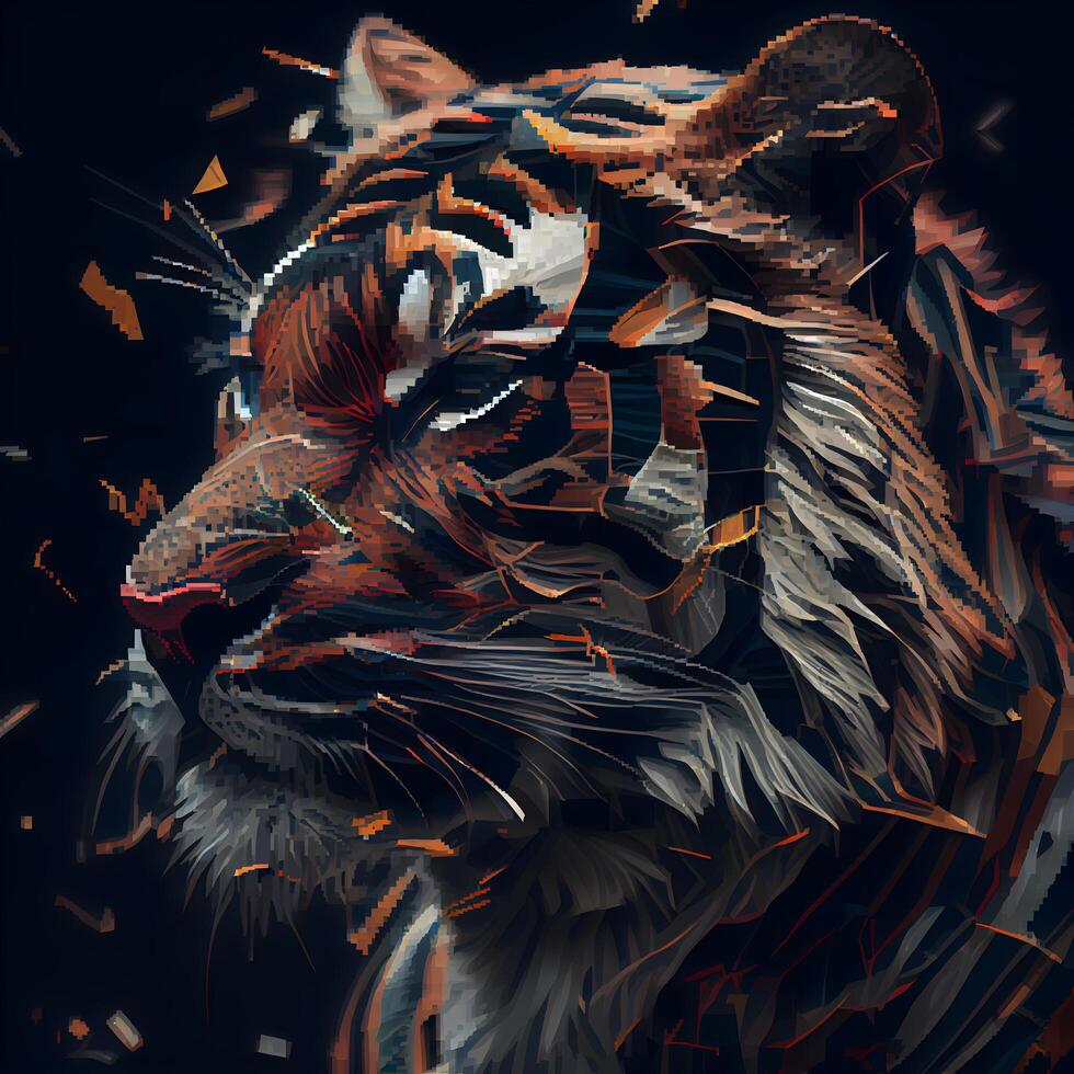 tigre tête avec abstrait Contexte. psychédélique numérique peinture., ai génératif image photo