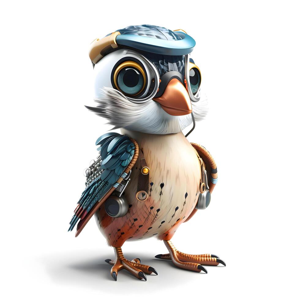 hibou avec une steampunk costume sur une blanc Contexte. 3d illustration, ai génératif image photo