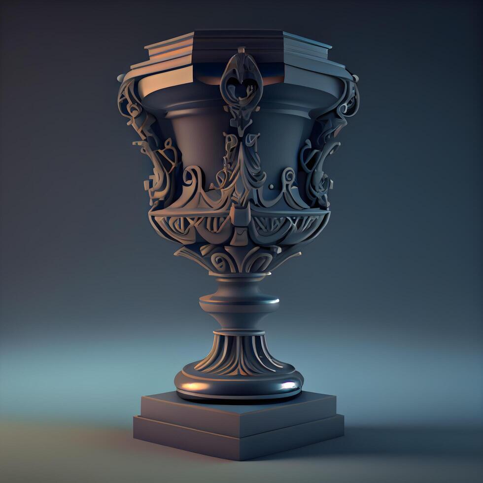 bronze trophée tasse sur foncé Contexte. 3d rendre illustration., ai génératif image photo