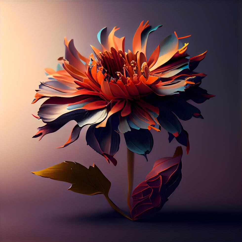 dahlia fleur sur une foncé Contexte. 3d illustration., ai génératif image photo