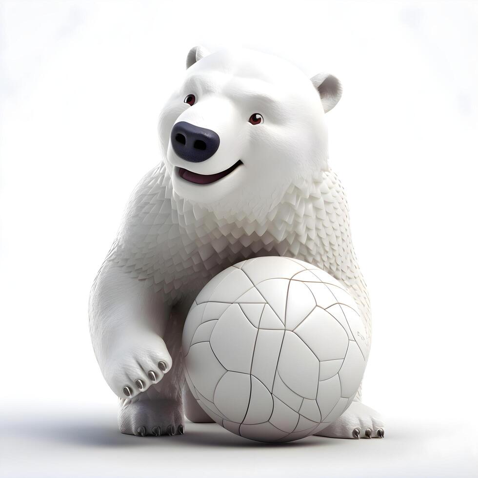 3d le rendu de une blanc polaire ours avec une basketball isolé sur blanc arrière-plan, ai génératif image photo