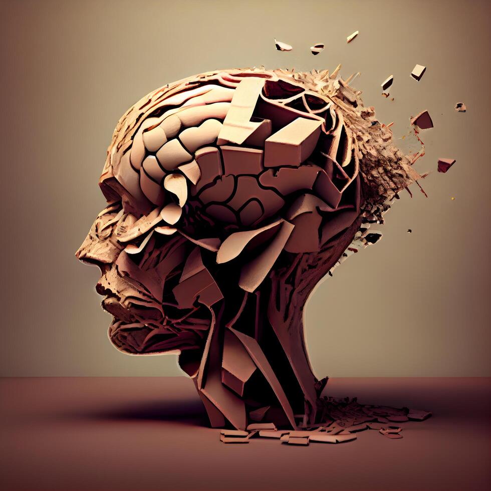 Humain cerveau fabriqué de froissé papier, 3d rendre illustration, ai génératif image photo