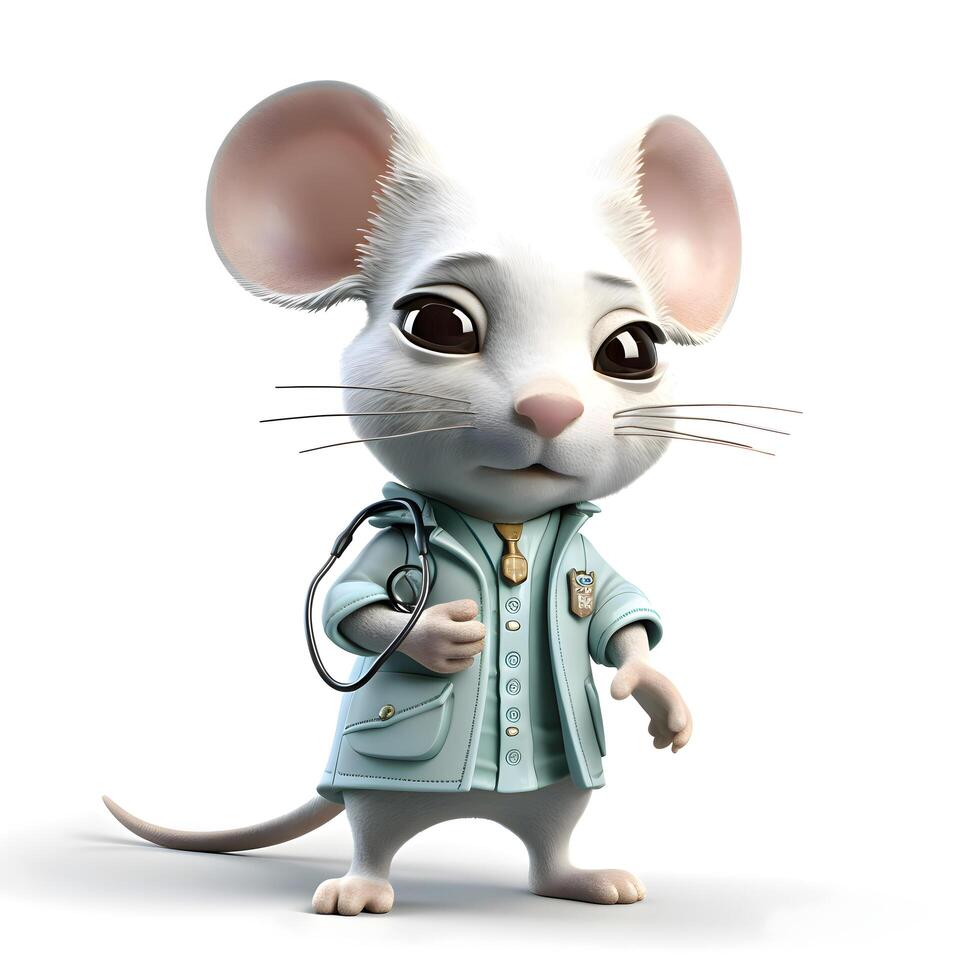 mignonne Souris portant une pilote chapeau et des lunettes de protection avec stéthoscope, ai génératif image photo