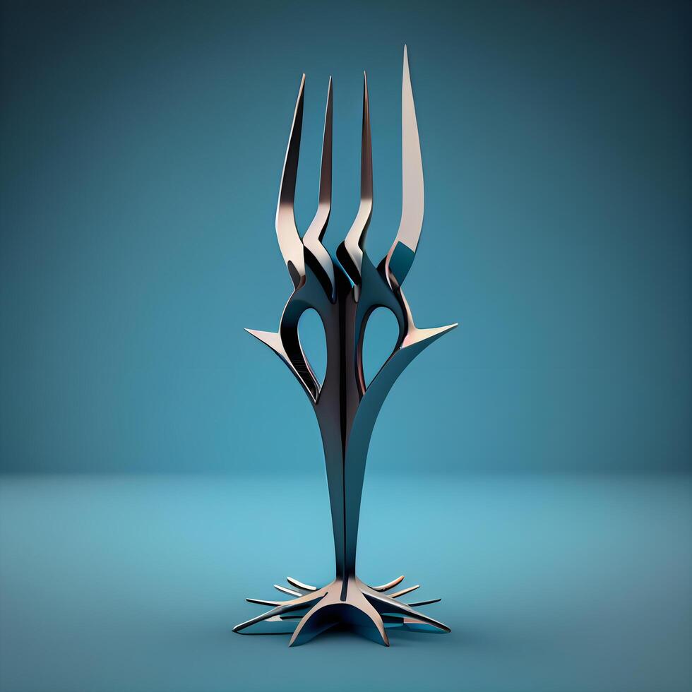 3d le rendu de une métal trident sur une bleu arrière-plan., ai génératif image photo