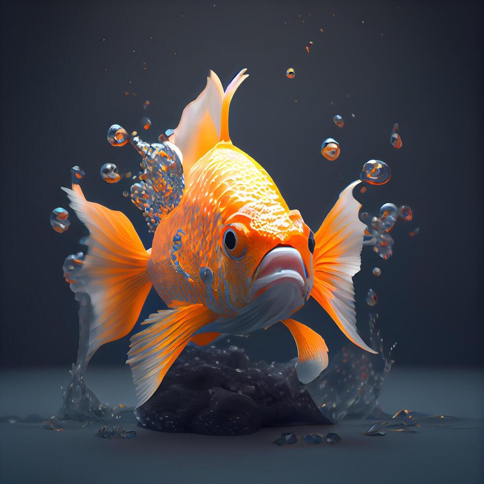 poisson rouge sauter en dehors de le l'eau. 3d rendre illustration., ai génératif image photo