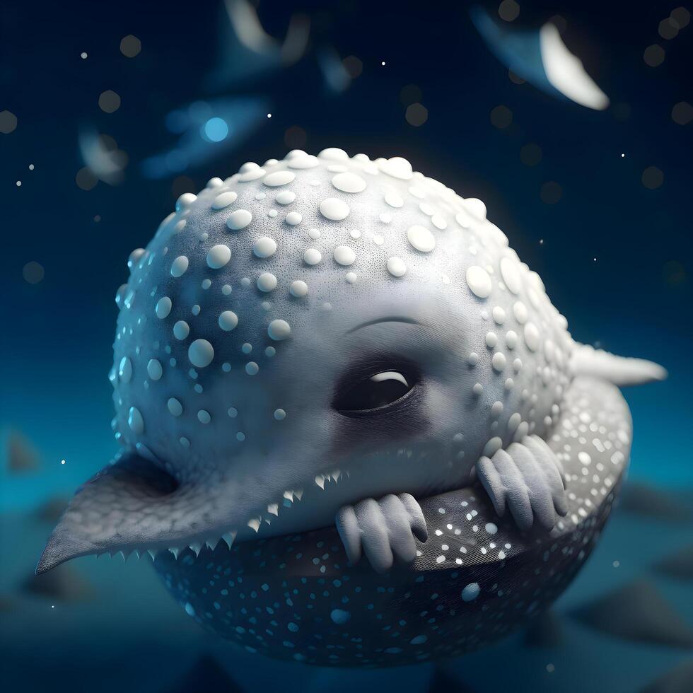 3d le rendu de une baleine dans le océan avec étoiles dans le arrière-plan, ai génératif image photo