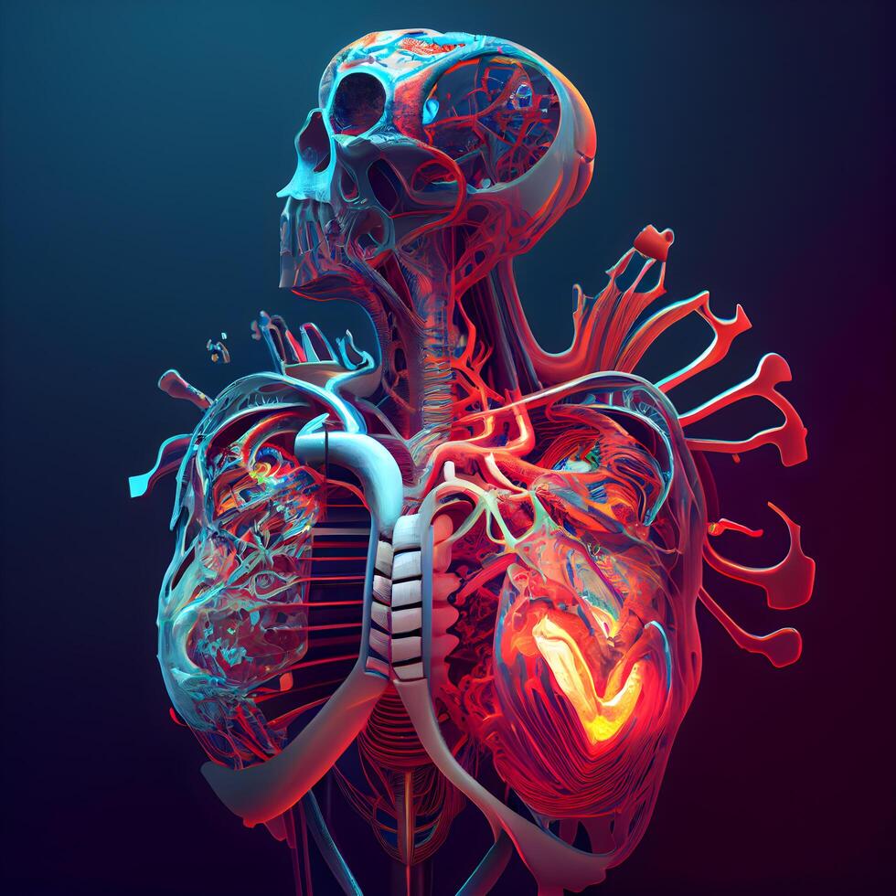 Humain cœur et poumons anatomie pour médical concept 3d illustration, ai génératif image photo