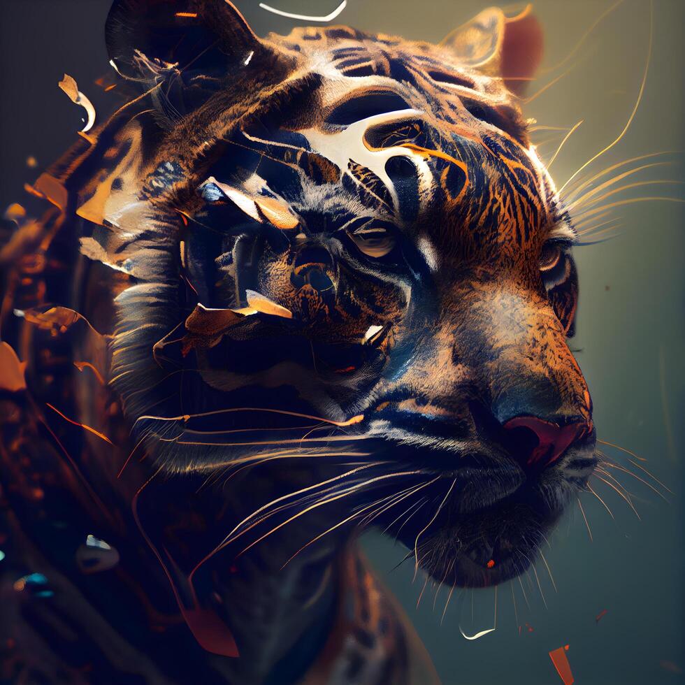 fantaisie portrait de une tigre dans une foncé espace. tonique., ai génératif image photo