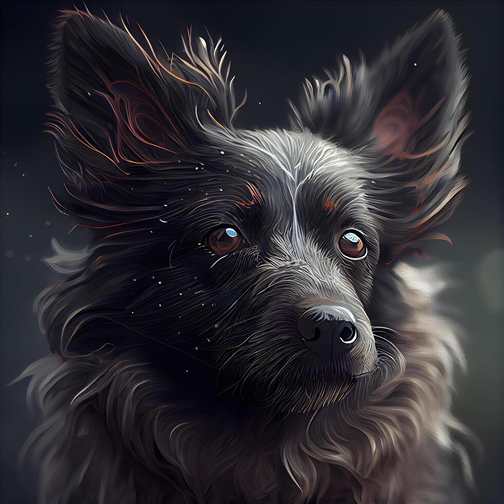 portrait de une chien. numérique La peinture sur une noir arrière-plan., ai génératif image photo