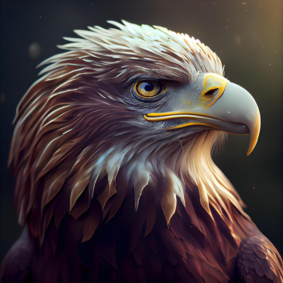 magnifique Aigle portrait sur une foncé Contexte. 3d le rendu., ai génératif image photo