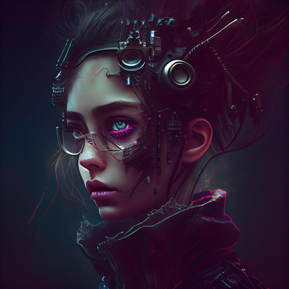 proche en haut portrait de une futuriste fille. cyberpunk style., ai génératif image photo