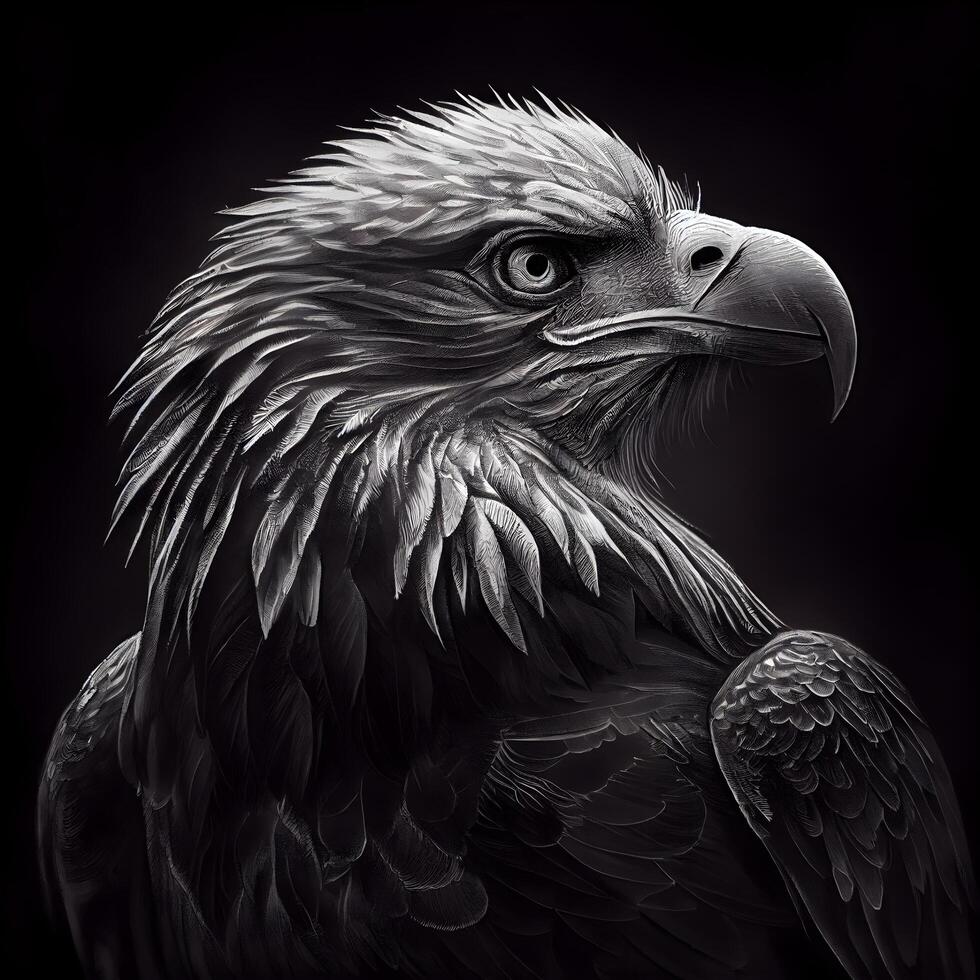 portrait de une chauve Aigle sur une noir Contexte. 3d le rendu, ai génératif image photo
