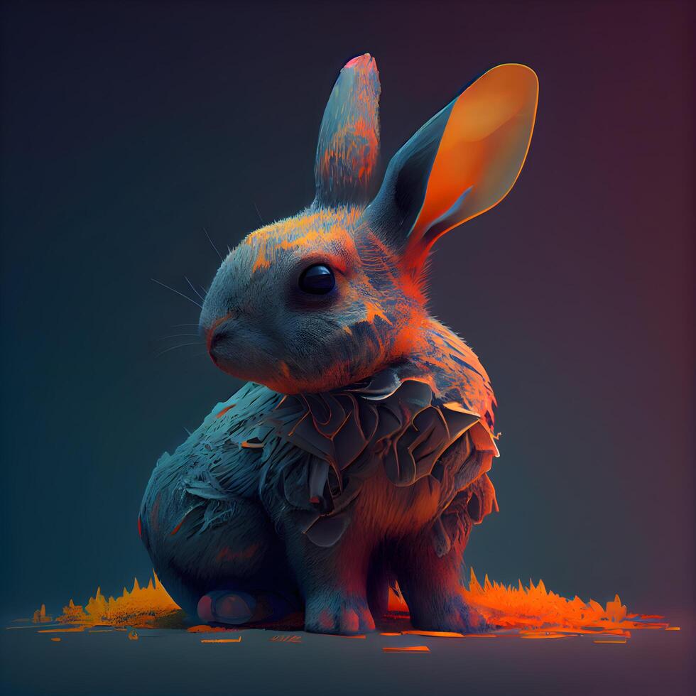 illustration de une lapin sur une foncé arrière-plan, 3d rendre, ai génératif image photo