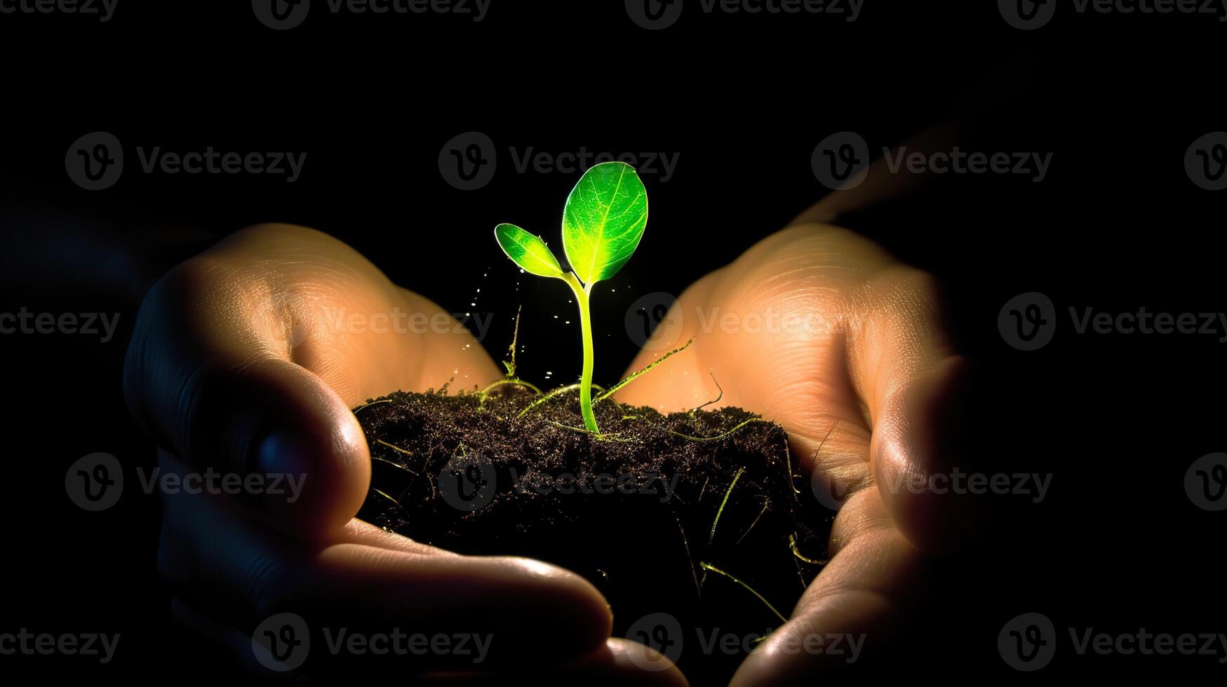 ai génératif. ai génératif. la photographie concept de homme en portant Terre avec une peu vert embrasé semis cette est pousse. photo de Nouveau la vie début inspiration. graphique art