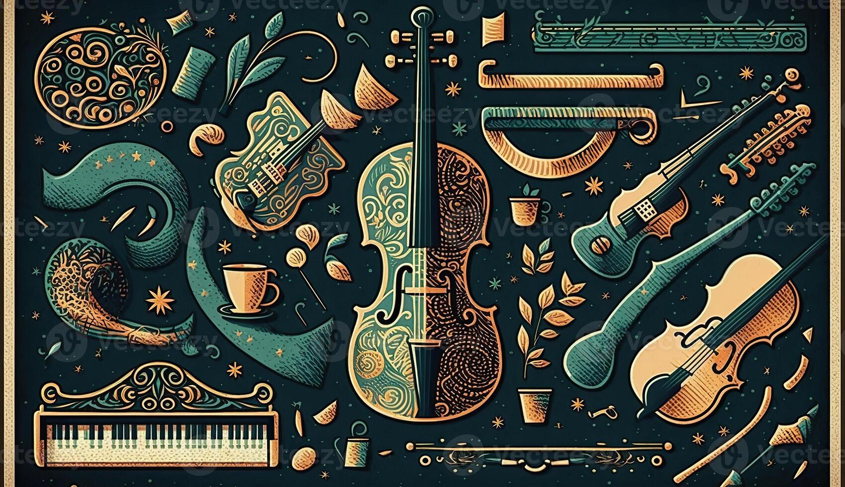 ai généré. ai génératif. abstrait la musique du son l'audio modèle Contexte avec la musique instruments. graphique art photo