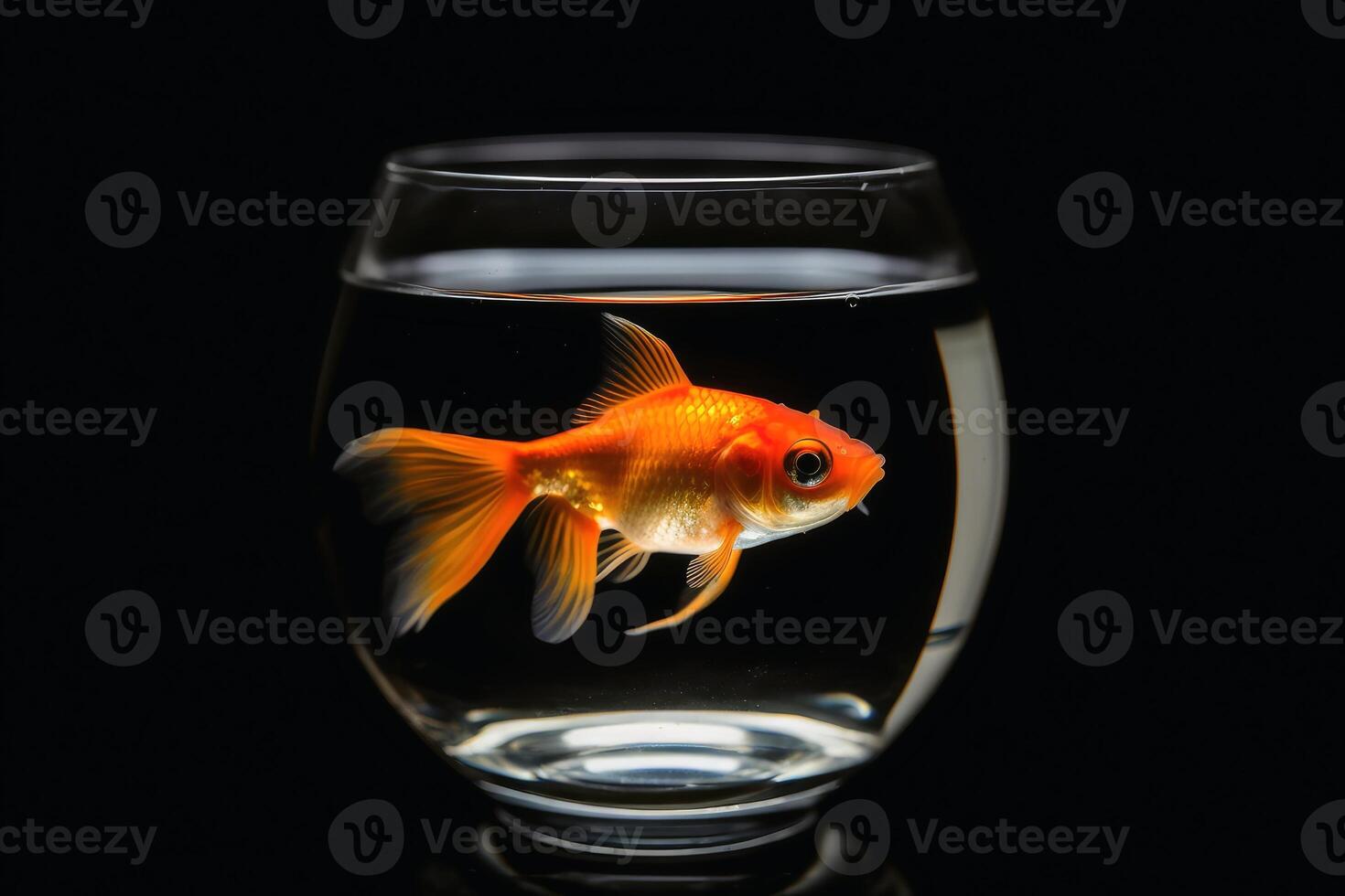 une poisson rouge nager dans une verre établi avec génératif ai technologie. photo