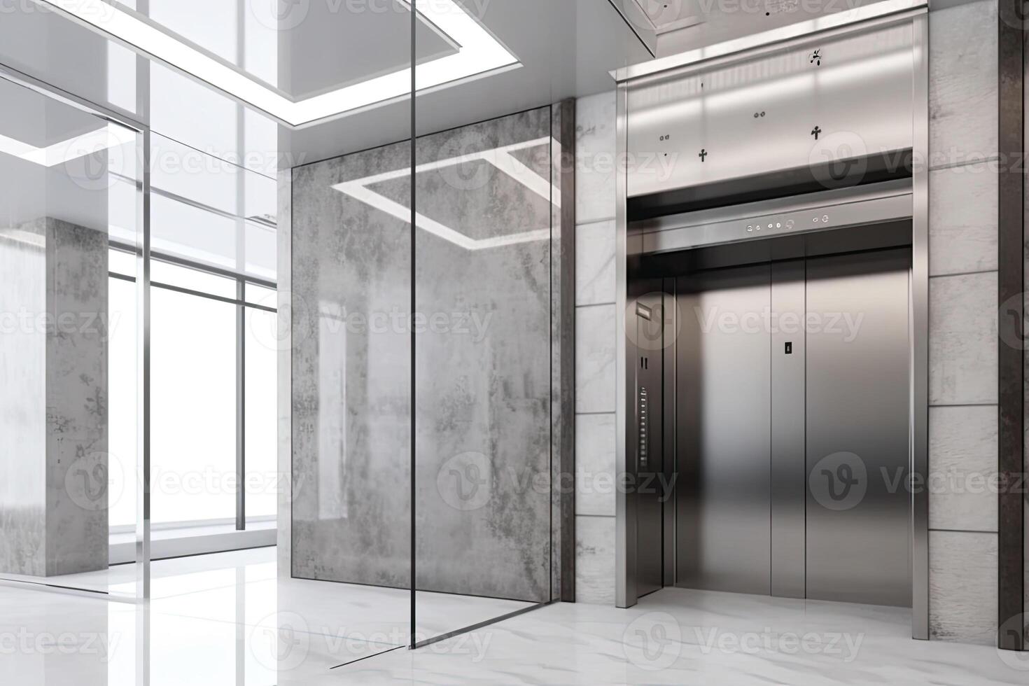 intérieur vue de une moderne ascenseur. Bureau ou moderne Hôtel couloir, vide hall intérieur. génératif ai photo