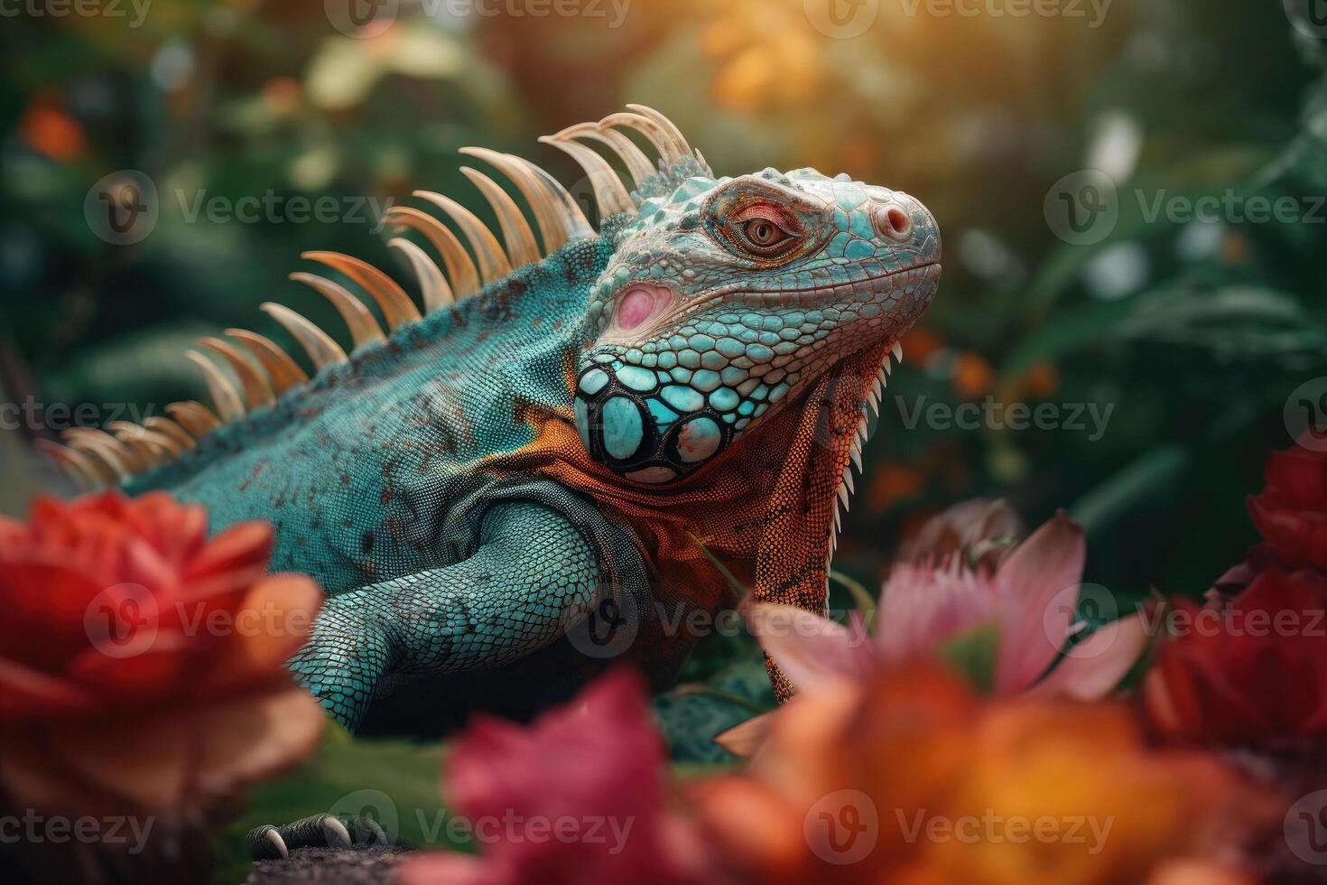 iguane dans le tropical forêt tropicale. lézard dans le jungle. génératif ai photo