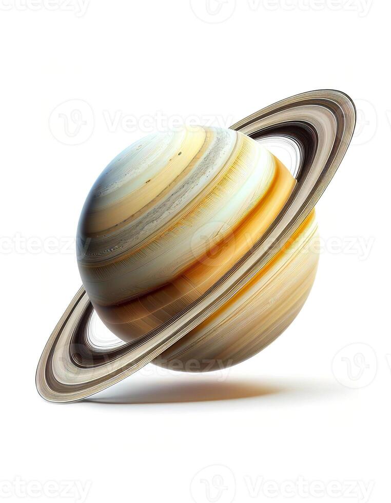 planète Saturne sur blanc arrière-plan, établi avec génératif ai photo