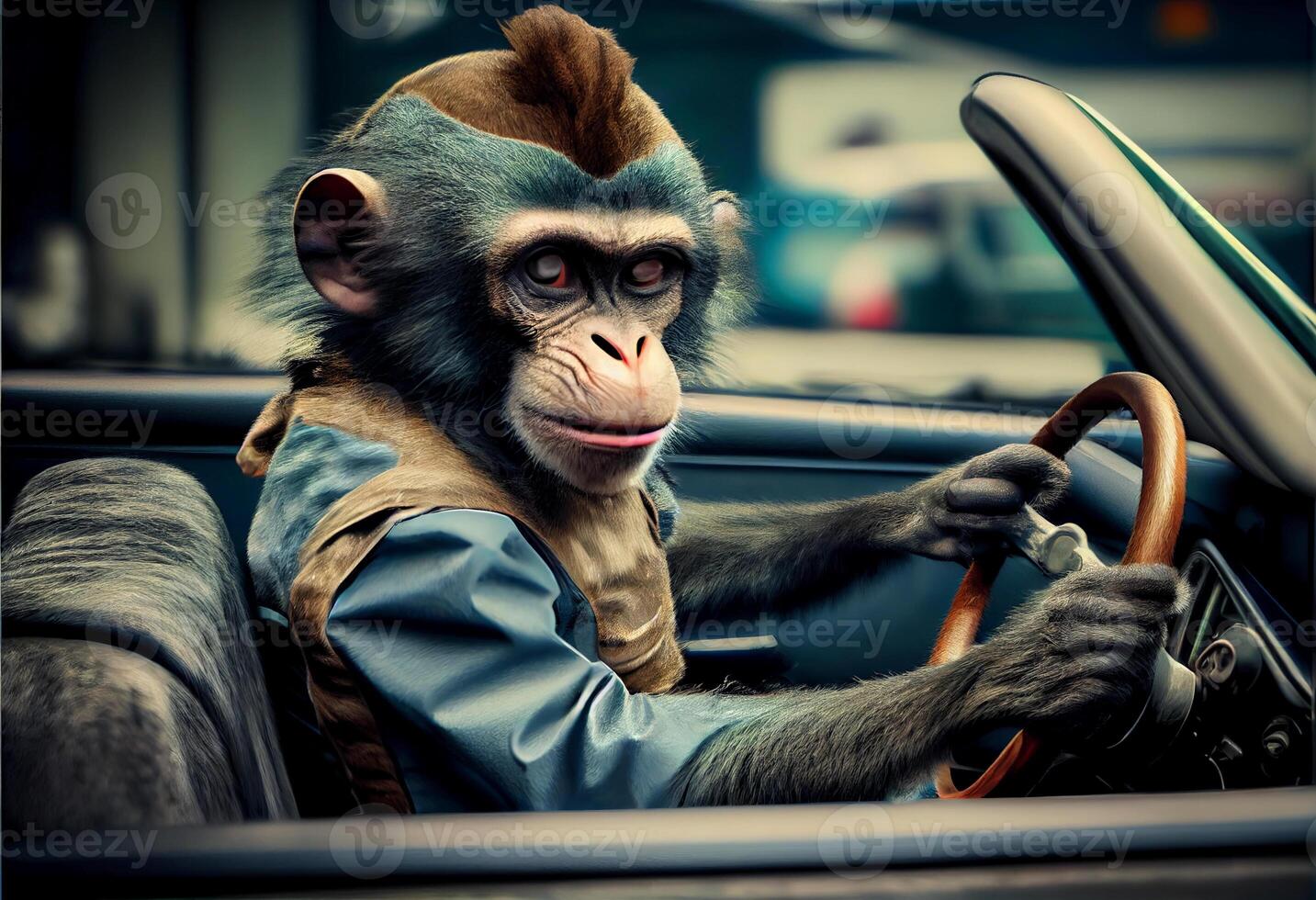 peu singe conduite une auto. mal conducteur. ai généré photo