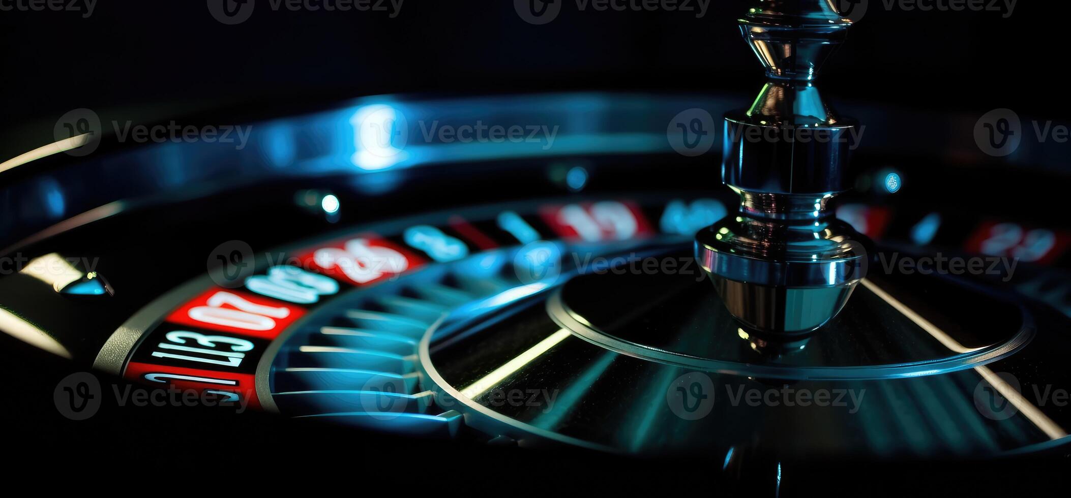 roulette roue avec bleu Contexte et lumières, casino photo. génératif ai photo